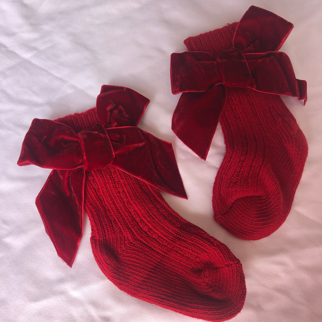 Mia Velvet Bow Socks - Red - SOFIA WITH LOVE