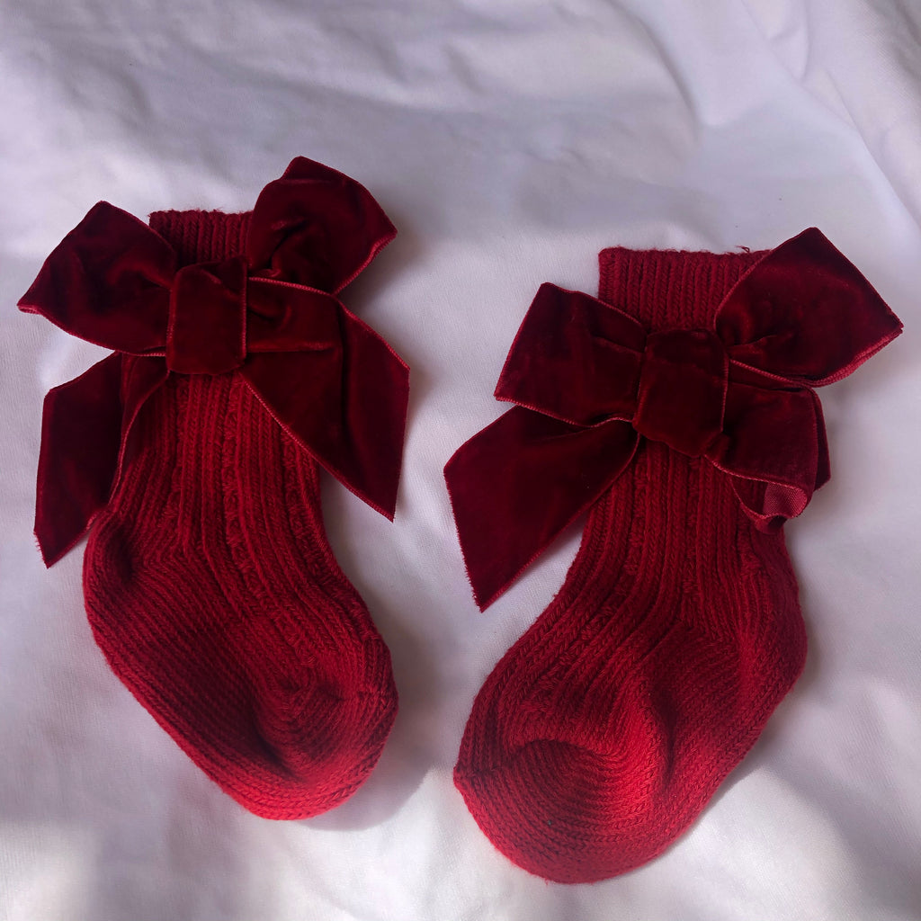 Mia Velvet Bow Socks - Red - SOFIA WITH LOVE
