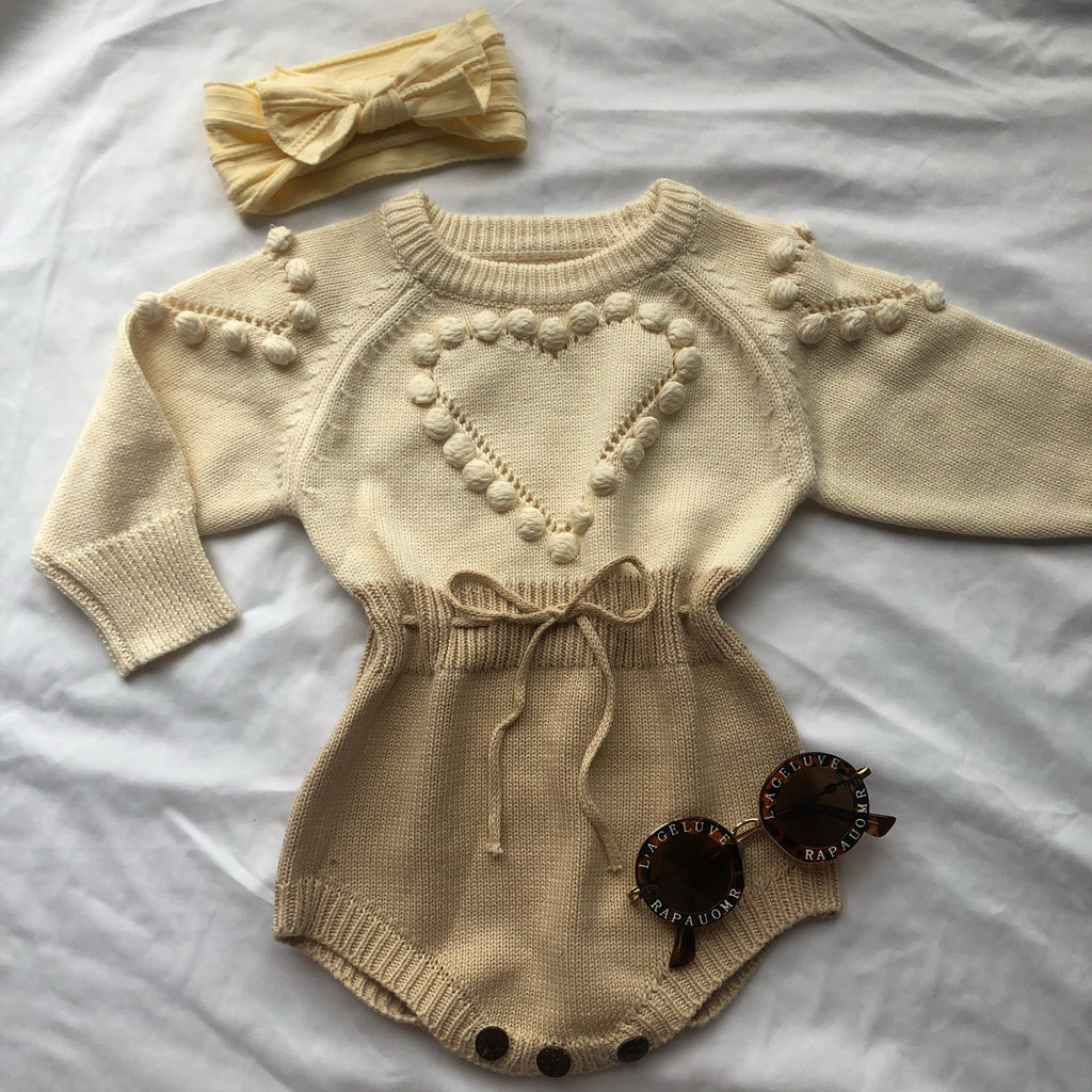 Amelia Knitted Romper - Cream & Brown - SOFIA WITH LOVE