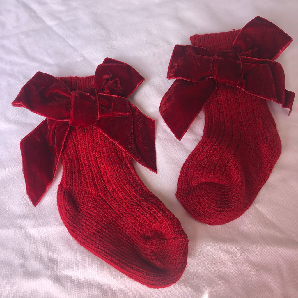 Mia Velvet Bow Socks - Red - SOFIA WITH LOVE