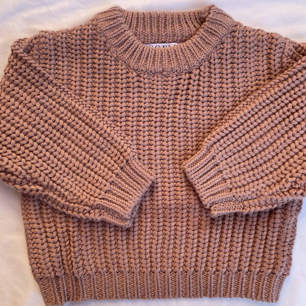 thick chunky knit sweater in mauve. Baby winter clothes.